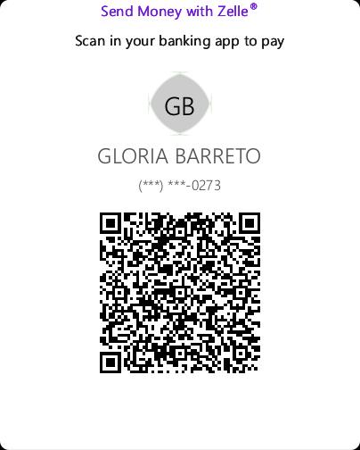 Código QR de Zelle de Gloria Barreto, 954.573.0273